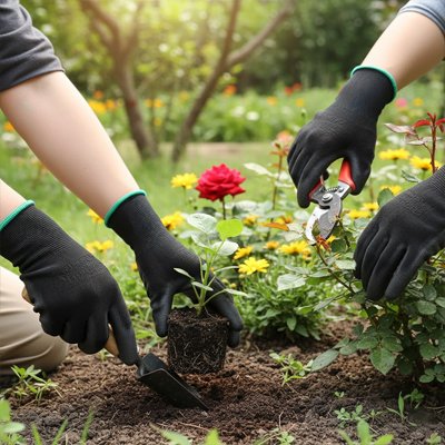 2 personnes qui jardinent avec gant anti coupure