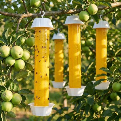 Piège a mouche écologique dans arbre pomme verte