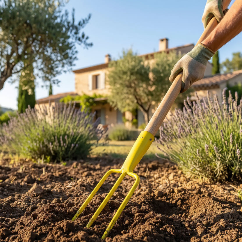 fourche-beche utilisé pour séparer la terre