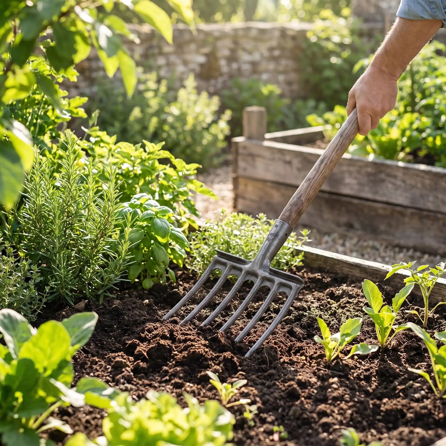 fourche jardinier utiliser pour tourner la terre