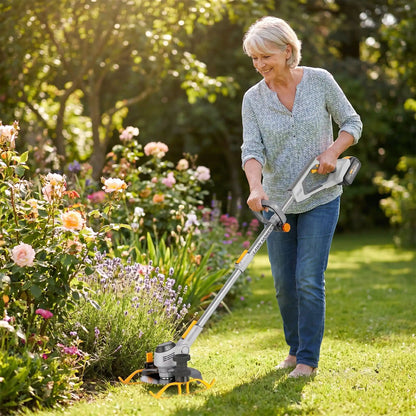 coupe bordure leger pour femme utilise par femme près des fleurs