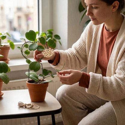 femme qui aide plante sur treillis fleur grimpante