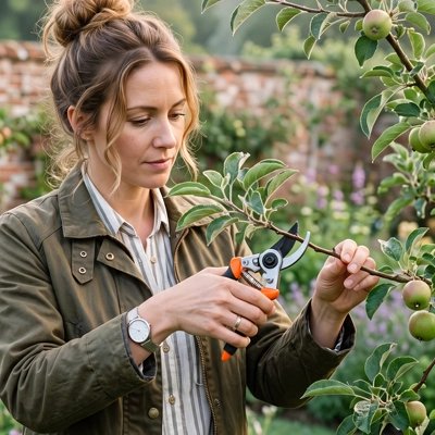 femme utilisant Sécateur pour couper une branche
