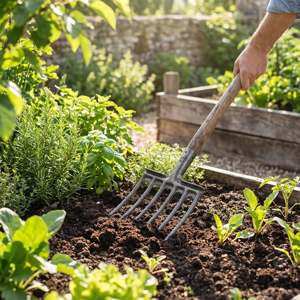 fourche jardinier utiliser pour tourner la terre
