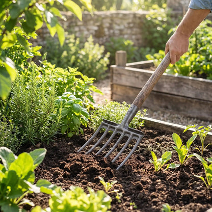 fourche jardinier utiliser pour tourner la terre