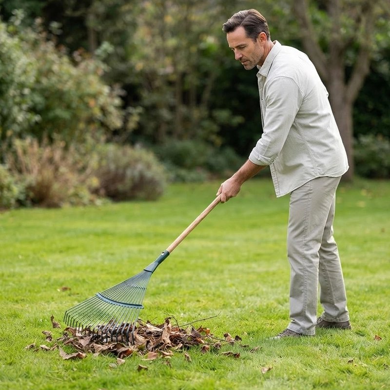 homme qui utilise son Balai gazon