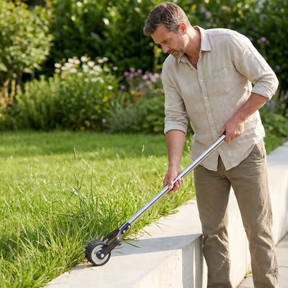 homme utilisant taille bordure manuelle rebord de ciment
