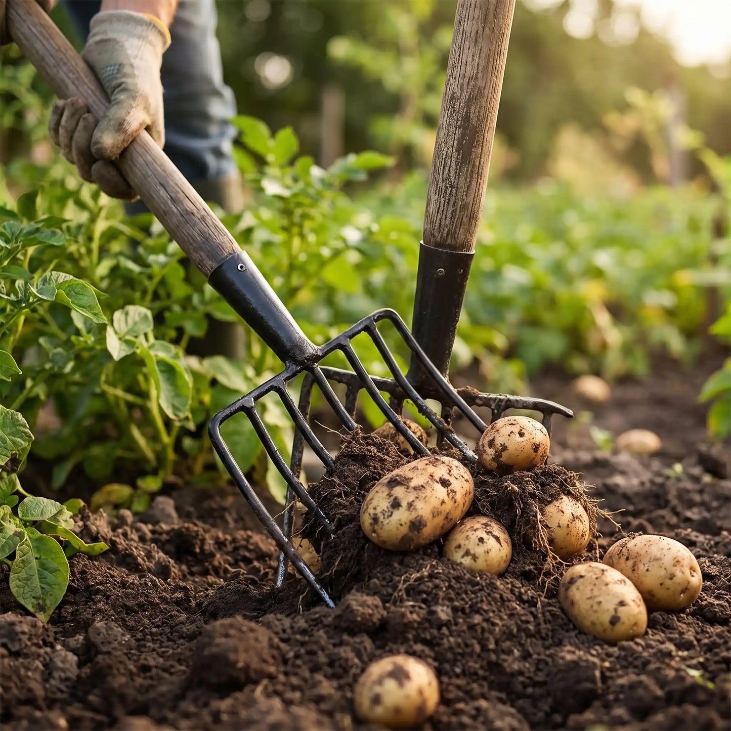 jardinier qui utilise Fourche à pomme de terre pour sa recolte