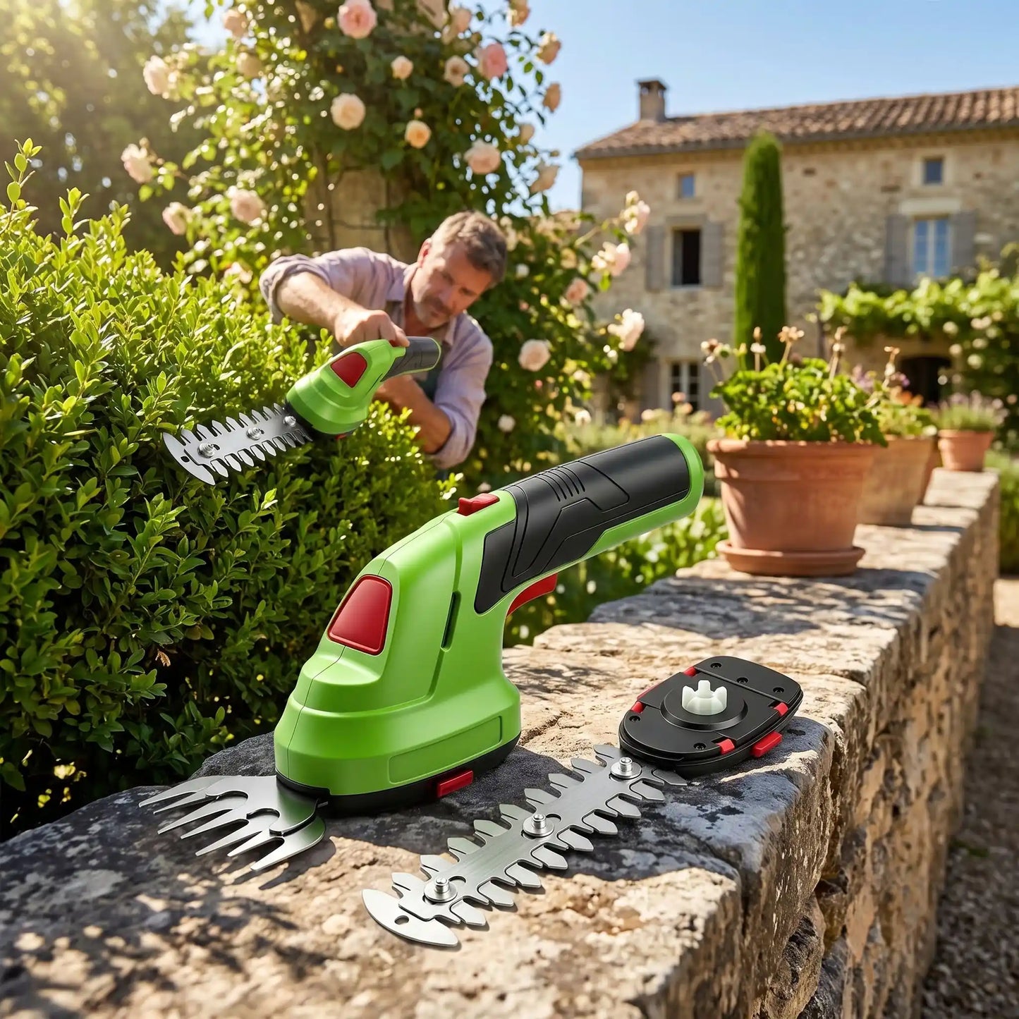 jardinier qui utilise son Taille haie electrique