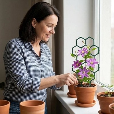 jolie fleurs mauve sur Treillis pour plante grimpante