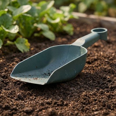 Pelle grise déposé sur le sol du jardin