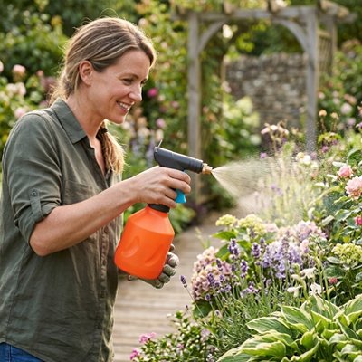 petit pulvérisateur utilisé par femme sur ses fleurs