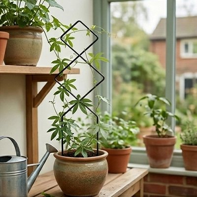 pot avec plante qui s'accroche au Treillis plante grimpante