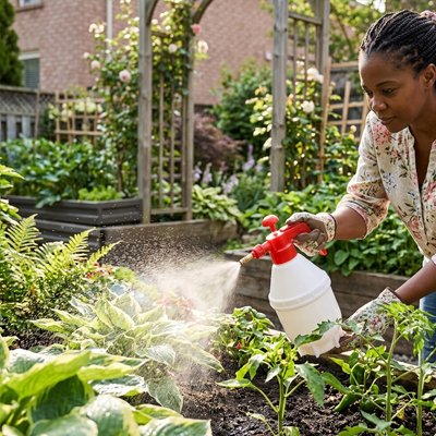 pulvérisateur à pression utiliser par femme pour arroser ses jeunes plants