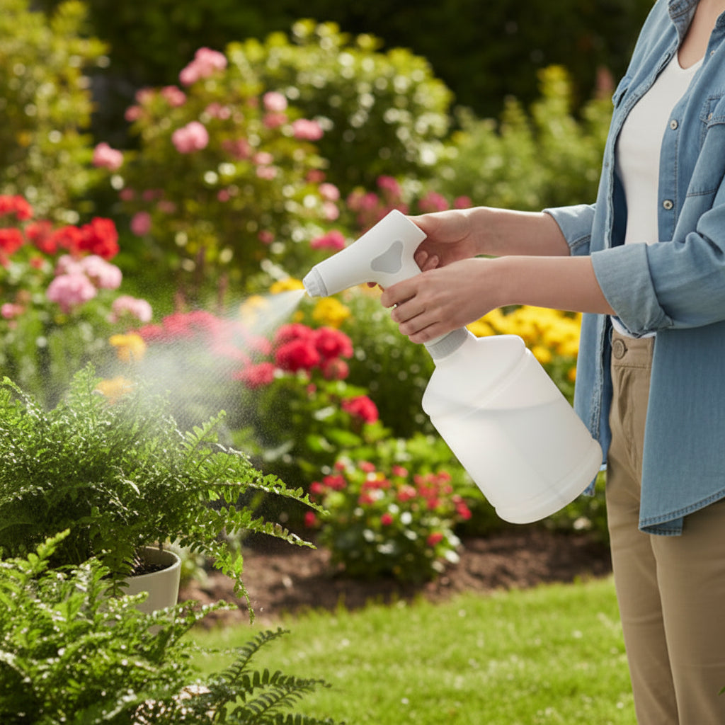 pulverisateur electrique utilise par femme  sur plante