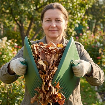 Râteau à feuille femme utilise avec feuilles morte