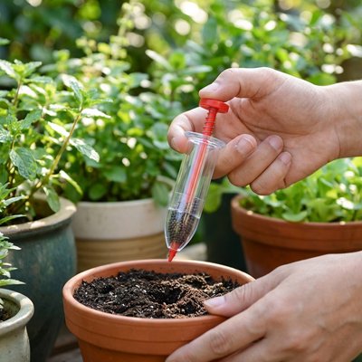 semoir manuel de précision ressemble serigue sème dans pot arrière plan plantes en pots