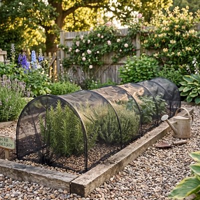 Serre de jardin tunnel installé dans un jardin