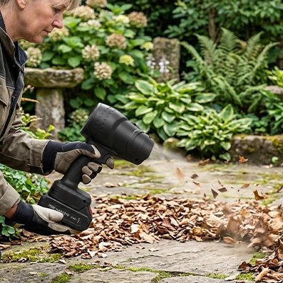 Souffleur de feuilles qui pousse les feuilles